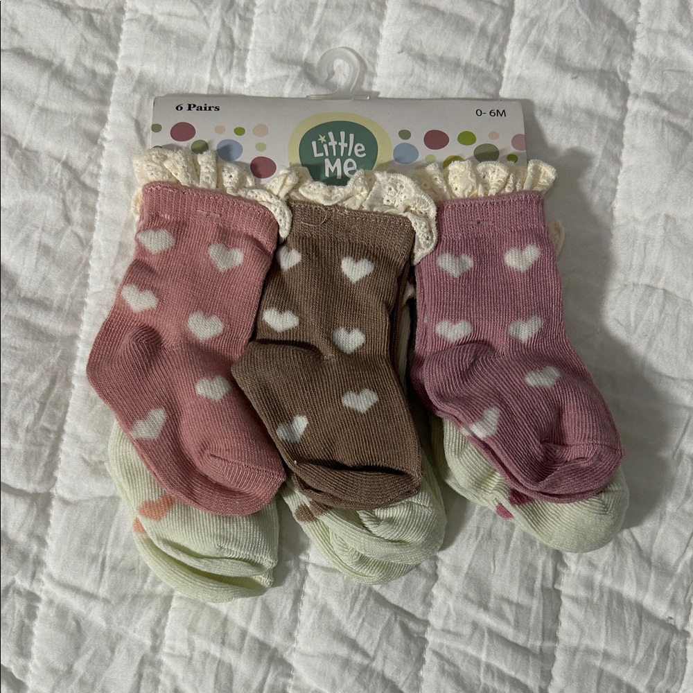 Little Me Heart Pattern Baby Socks - Pink, Brown, Cream